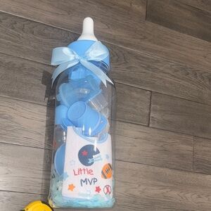 New Giant Baby bottle Gift Set with Blue Accessories for baby boy